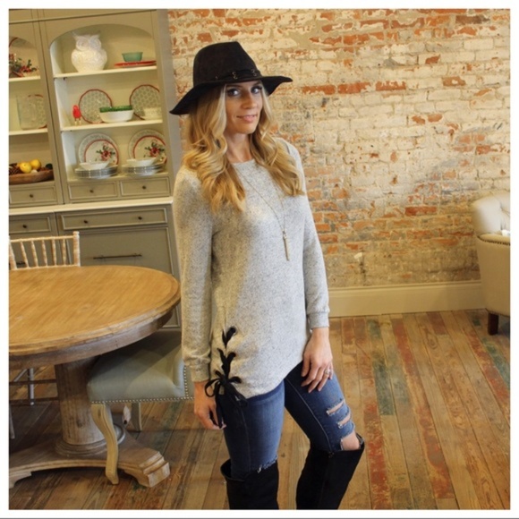 Heather Gray Side lace up hacci tunic - Picture 2 of 3